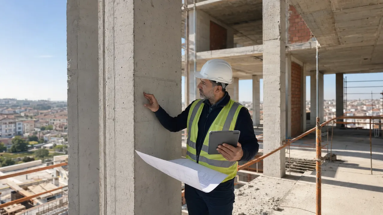 Kaba inşaattan ev alırken yapıyı kontrol eden inşaat mühendisi