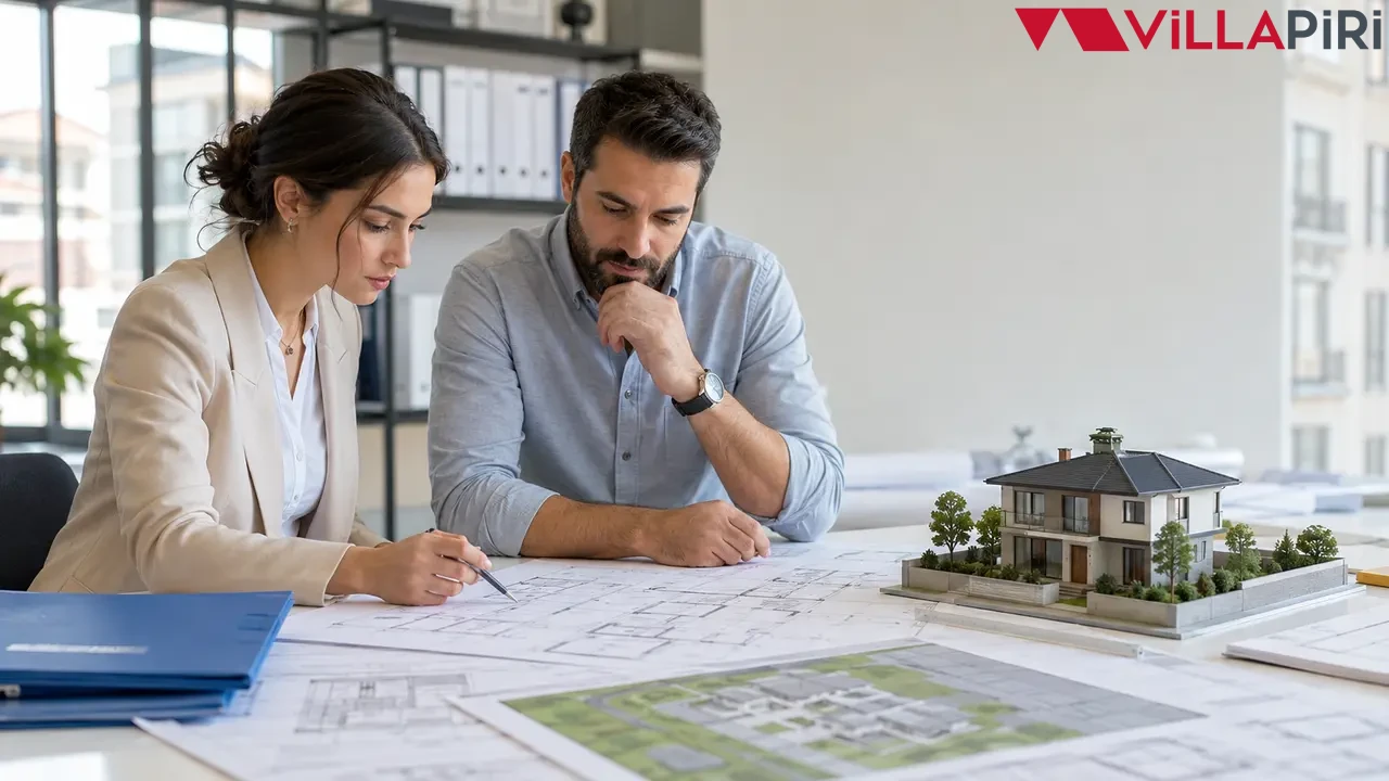 Yapı ruhsatı başvurusu için villa projesi hazırlayan mimar ve yapı sahibi